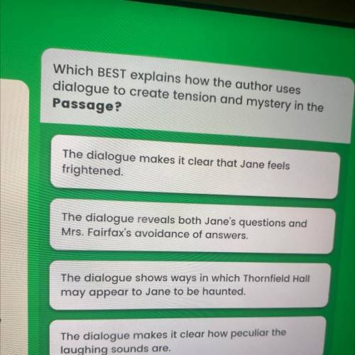 Which BEST explains how the author uses

dialogue to create tension and mystery in the
Passage?