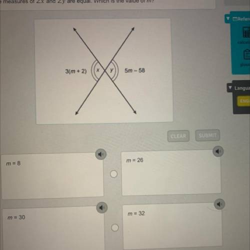 The measures of Zx and Zy are equal. Which is the value of m?
3(m + 2)
5m - 58