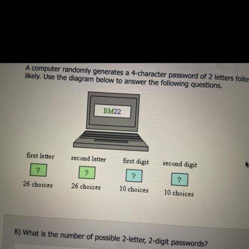 A computer randomly generates a 4-character password of 2 letters followed by 2 digits. All passwor