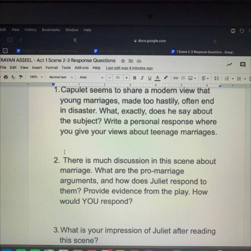 Romeo and Juliet act 1 scene 2-3 response questions.
