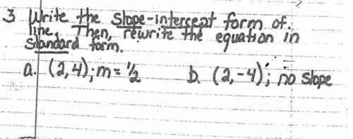 help!! i know that the equation for A is y=1/2x+3, but i need the standard form equation. I also ne
