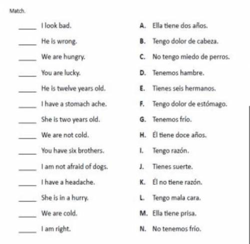 Match the Spanish words to English