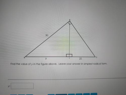 [Please Help; step-by-step please]

Find the value of y in the figure above. Leave your answer in