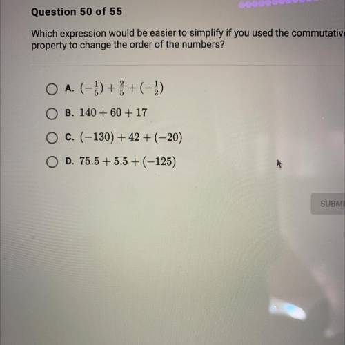 Which expression would be easier to simplify if use the commutative property to change the order of