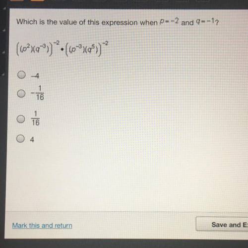 Which is the value of this expression when p= -2 and q= -1?