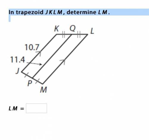 In trapezoid JKLM, determine LM.