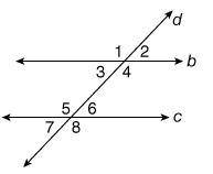 The intersection of parallel lines b and c and transversal line d form several special angle relati