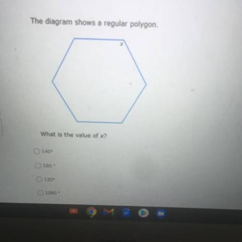 The diagram shows a regular polygon.
What is the value of x?