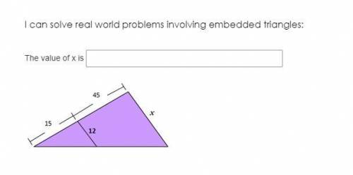 Can solve real world problems involving embedded triangles:

The value of x is
please I need this