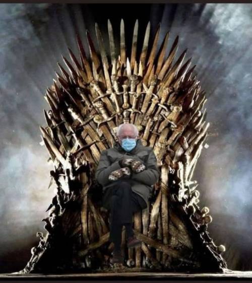 BERNIE SANDERS, FIRST OF HIS NAME, WEARER OF MITTENS, SITTER OF CHAIRSLONG MAY HE RULE!