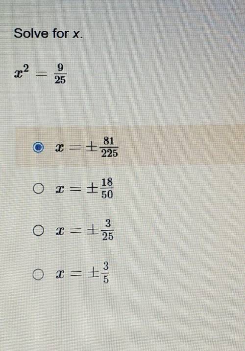 Solve for x. ( Look at the picture). I don't know the answer. I accidentally click on option A.
