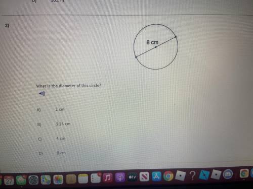 What is the diameter of this circle? A) 2 cm B) 3.14 cm C) 4 cm D) 8 cm