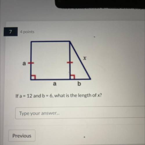 If a = 12 and b = 6, what is the length of x?