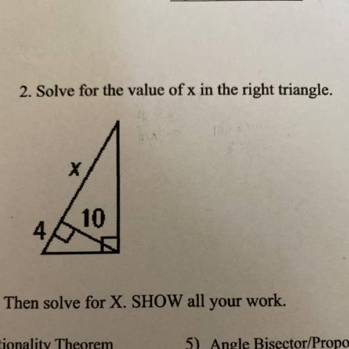 2. Solve for the value of x in the right triangle.
х
10