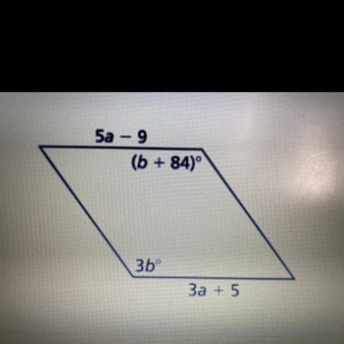 Find the value of a and b in the parallelogram.