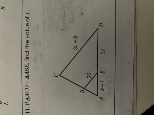 If triangle acd ~ triangle abe find the value of x. someone please help!