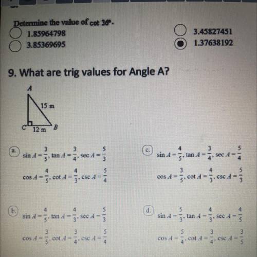 What are the trig values for Angle A?