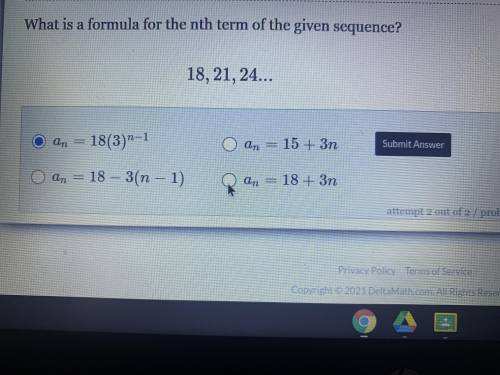 What is a formula for the nth term of the given sequence 18,21,24