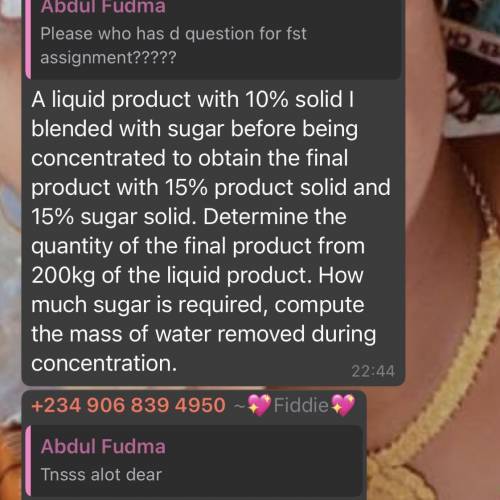 A liquid product with 10% products solid is blended with sugar before being concentrated to obtain