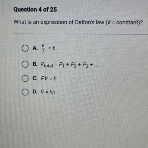 What is an expression of Dalton's law (k = constant)?