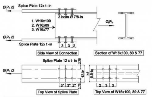 Determine the tensile design strength for W16x89 and two connected 1/4x12 in plates, with two line
