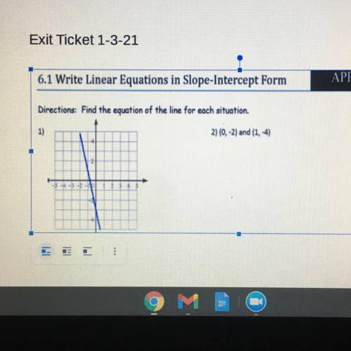 6.1 Write Linear Equations in Slope-Intercept Form

APPLICATION
Directions: Find the equation of t