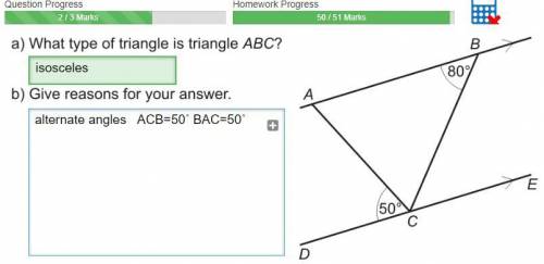 What type of triangle is triangle ABC?
Give your reasons on your
