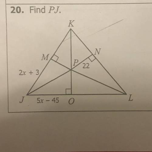 If p is the in center of triangle jkl find each measure 
(Find PJ) :(