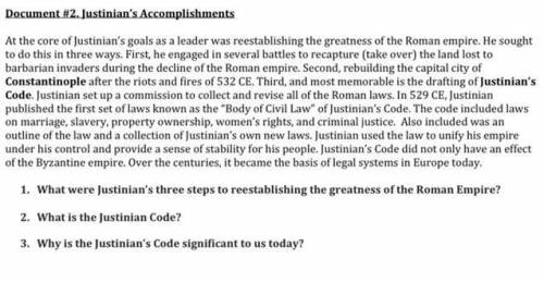 Document #2. Justinian’s Accomplishments

At the core of Justinian’s goals as a leader was reestab