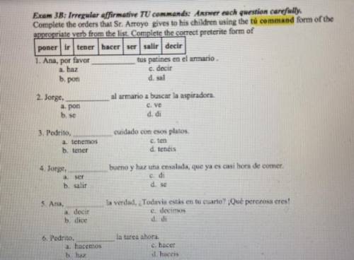 Irregular affirmative TU commands.