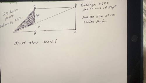 Rectangle cdef has an area of 24sq ft, find the area of the shaded region