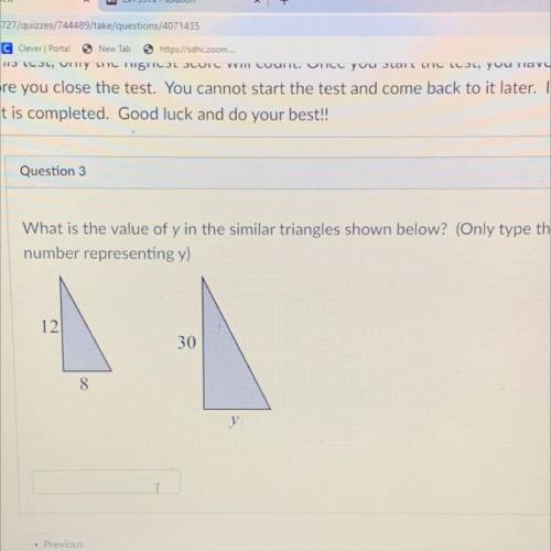 HELP ASAP IF YOU CAN THANK YOU<3!!  What is the value of y in the similar triangles shown below?