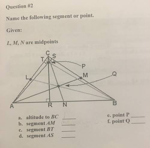 Name the following segment or point. 
Given: L, M, N are midpoints
