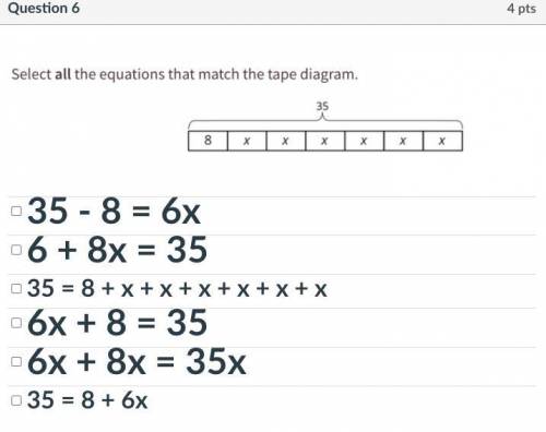Select all equations that match the tape diagram.