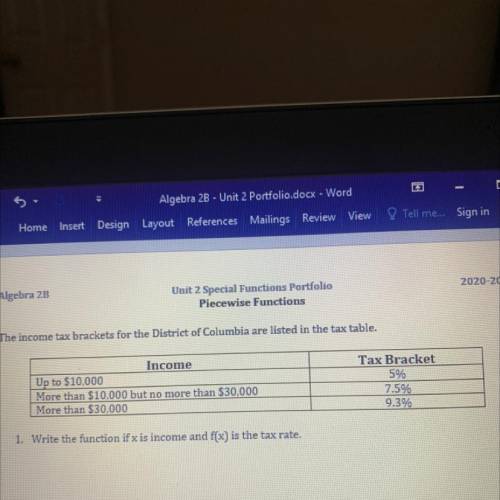 The income brackets for the District of Columbia are listed in the tax table. Write the function if