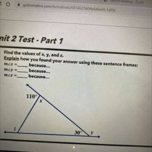 Find the values of x, y, and z.

Explain how you found your answer using these sentence frames:
mZ