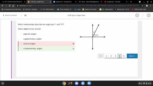 GIVING BRANLIEST

Which relationships describe the angle pair x° and 71º?
Select each correct answ