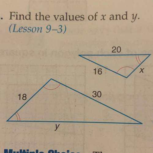 28. Find the values of x and y.
(Lesson 9-3)
