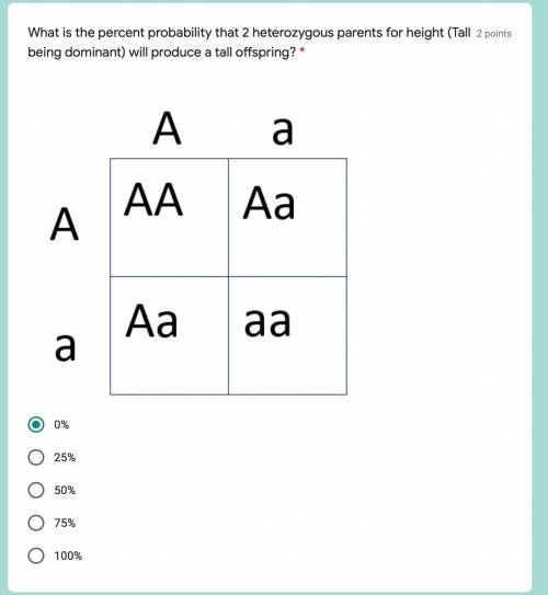 What is the percent probability that 2 heterozygous parents for height (Tall being dominant) will p