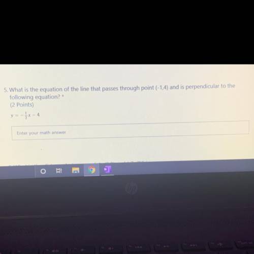 What is the equation of the line that passes through point (-1,4) and is perpendicular to the follo