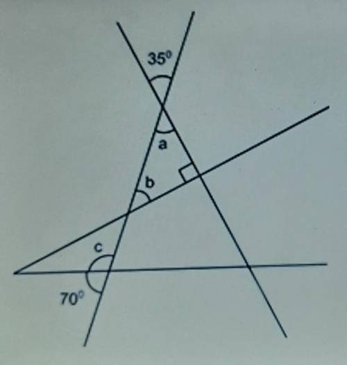 FIRST AWNSER GETS BRAINELIST. What are the measures of Angles a, b, and c? Show your work and expla