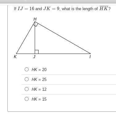 If IJ=16 and JK=9, what is the length of HK¯¯¯¯¯¯?