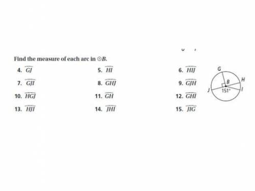 Find the measures of each arc in circle b.