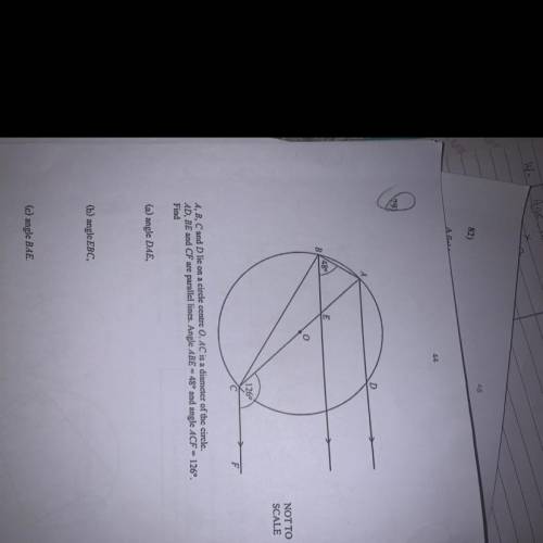 A, B, C and D lie on a circle centre O. AC is a diameter of the circle. AD, BE and CF are parallel