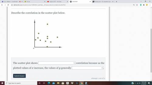 Describe the correlation in the scatter plot below.

0
x
y
0
The scatter plot shows 
correlation b
