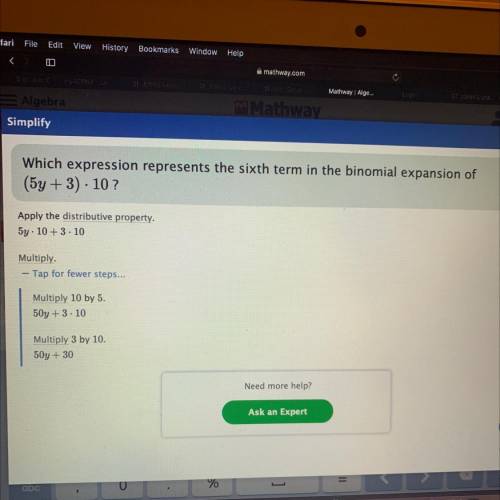 Which expression represents the sixth term in the binomial expansion of (5y + 3)10?
