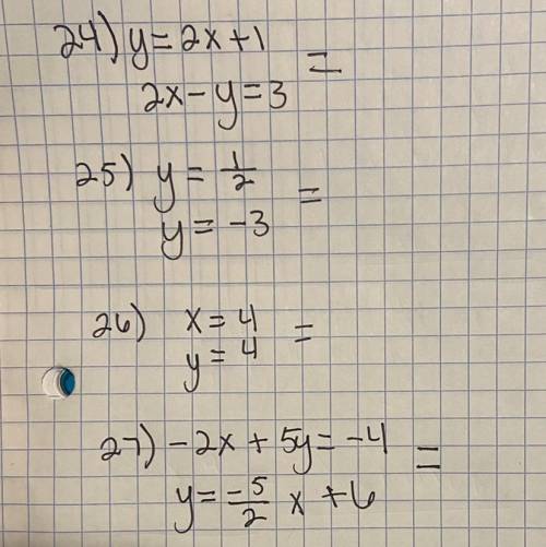 Identify if each set of lines are parallel, perpendicular, or neither.

I’m giving 25 points and w