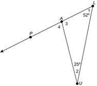 2. In the figure, is an exterior angle to triangle .

(a) What is the angle measurement of Angle 3