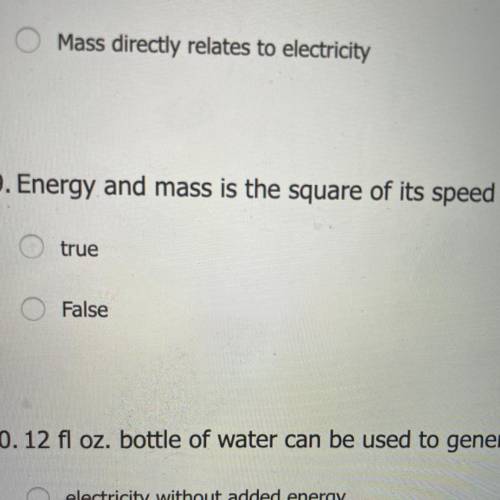 Energy and mass is the square of its speed. True or false