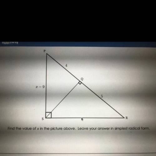 PLZ HELP URGENT GEOMETRY Find the value of x in the picture above. Leave your answer in simplest ra